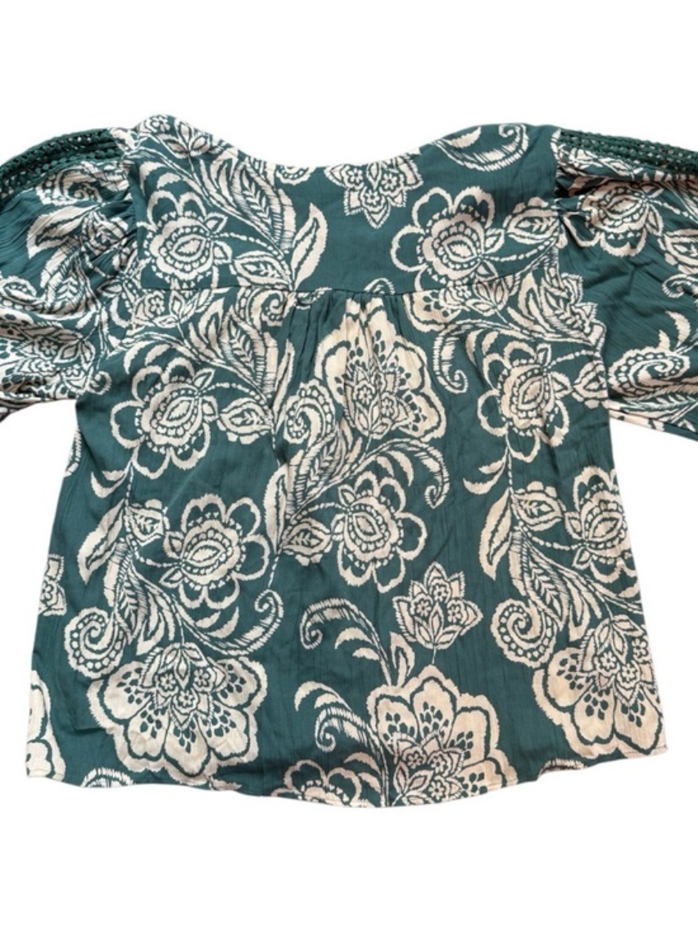 Boho Chic Peasant Crochet Lace Paisley Blouse Teal Green M Cottagecore Prairie - Picture 3 of 5